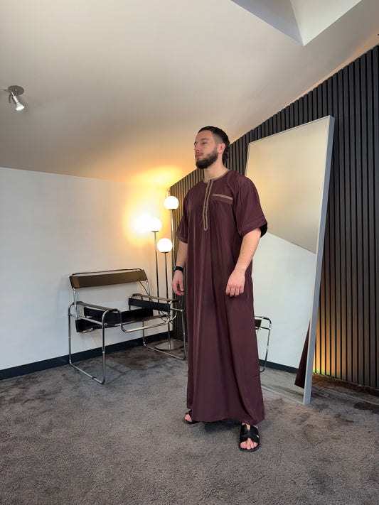 N°6 - QAMIS MANCHES COURTES  BORDEAUX PRESTIGE FINITION BRODÉE HOMME