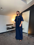 N°6 - QAMIS MANCHES COURTES  BLEU PRESTIGE FINITION BRODÉE HOMME