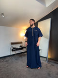 N°6 - QAMIS MANCHES COURTES  BLEU PRESTIGE FINITION BRODÉE HOMME