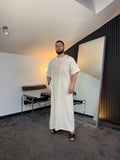 N°6 - QAMIS MANCHES COURTES  BLANC PRESTIGE FINITION BRODÉE HOMME